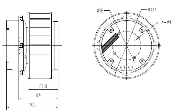 EC無蝸殼離心風(fēng)機250mm外形尺寸圖