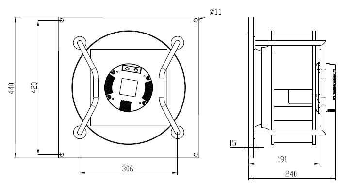 EC無蝸殼離心風(fēng)機(jī)355mm外形尺寸圖